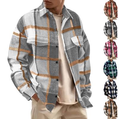Herren Flanellhemden Button-Down Karomuster Langarm Kragenhemden Jacke Lässig Mode Shacket Mit