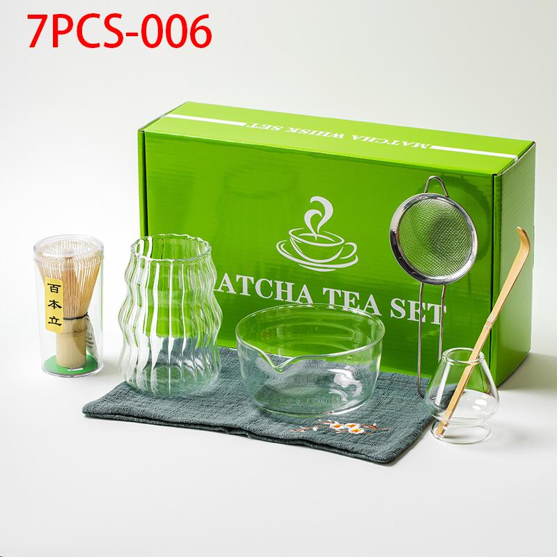 1/7/8Pcs Matcha Whisk Clear Glass Japanese Matcha Tea Set Bamboo Tea Whisk Matcha Brush Kiln Accessories Song Dynasty Tea Tools