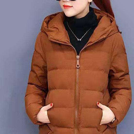 Kvinner vinterhettejakke Ensfarget langermet løs tykk varm bomullsjakke for kaldt vær Matchende Streetwear yttertøy