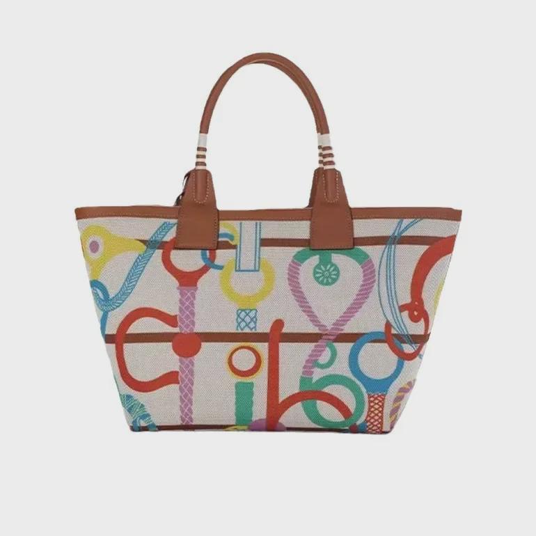 2025 Handmade Genuine Leather & Canvas Tote - Colorful Women's Garden Shopping Bag