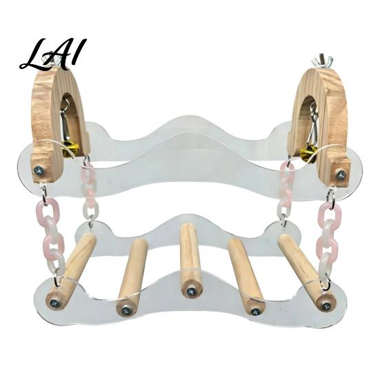 Parrot Foot Perch Swing Toy Bird Cage Perch 5 Wooden Poles Acrylic Frame with Bells for Small Medium Parrots Budgies Cockatiels Stand
