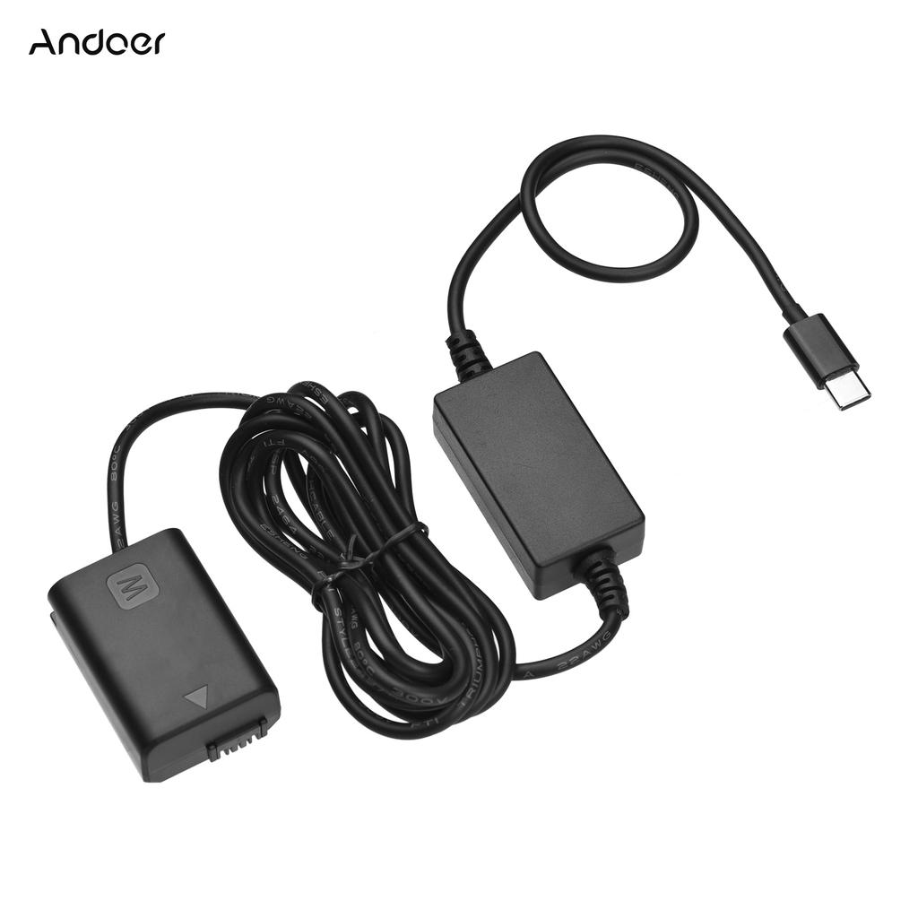 Andoer DC Coupler Dummy Battery and USB C Type C AC Converter Power Adapter Cable for NP FW50 Battery Replacement for