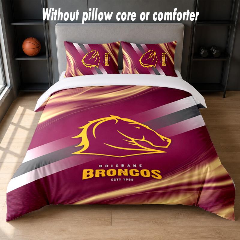 Set Biancheria da Letto Design Brisbane Broncos 1 Copripiumino + 2 Federe Morbido Traspirante Biancheria da Letto per la Casa