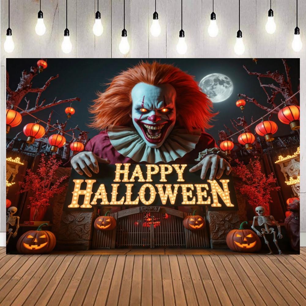 Happy Halloween Photography Backdrop Clown Circus Amusement Park Background Pumpkin Photo Backgrounds Banner