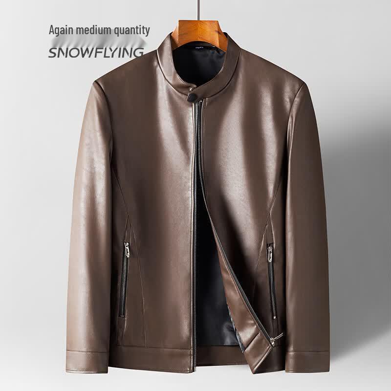

SNOWFLYING Men s Stand-Collar Faux Leather Jacket 2XL
