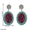 Ethnic style earrings retro court style with turquoise leopard print leather exaggerated personality earrings