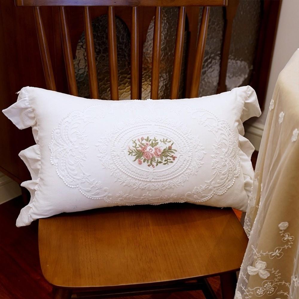 New Embroidered Pillow Cover French Lace Washable Cushion Cover Comfortable with Lotus Frill Soft Pillowcase