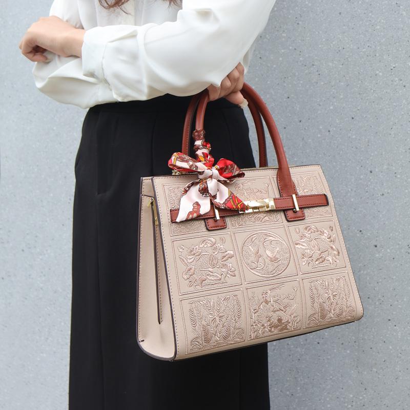Aidrani Genuine leather women's handbag, embroidered craftsmanship, high-quality cowhide square bag