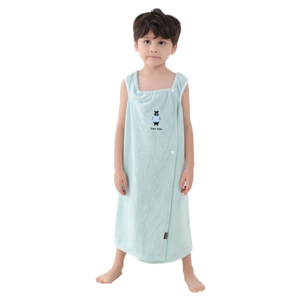

Coral Fleece Children s Bathrobes Wrap Style Cute Embroidery Pattern Camisole Towels Soft Fashionable Shower Skirts Spa S зелений