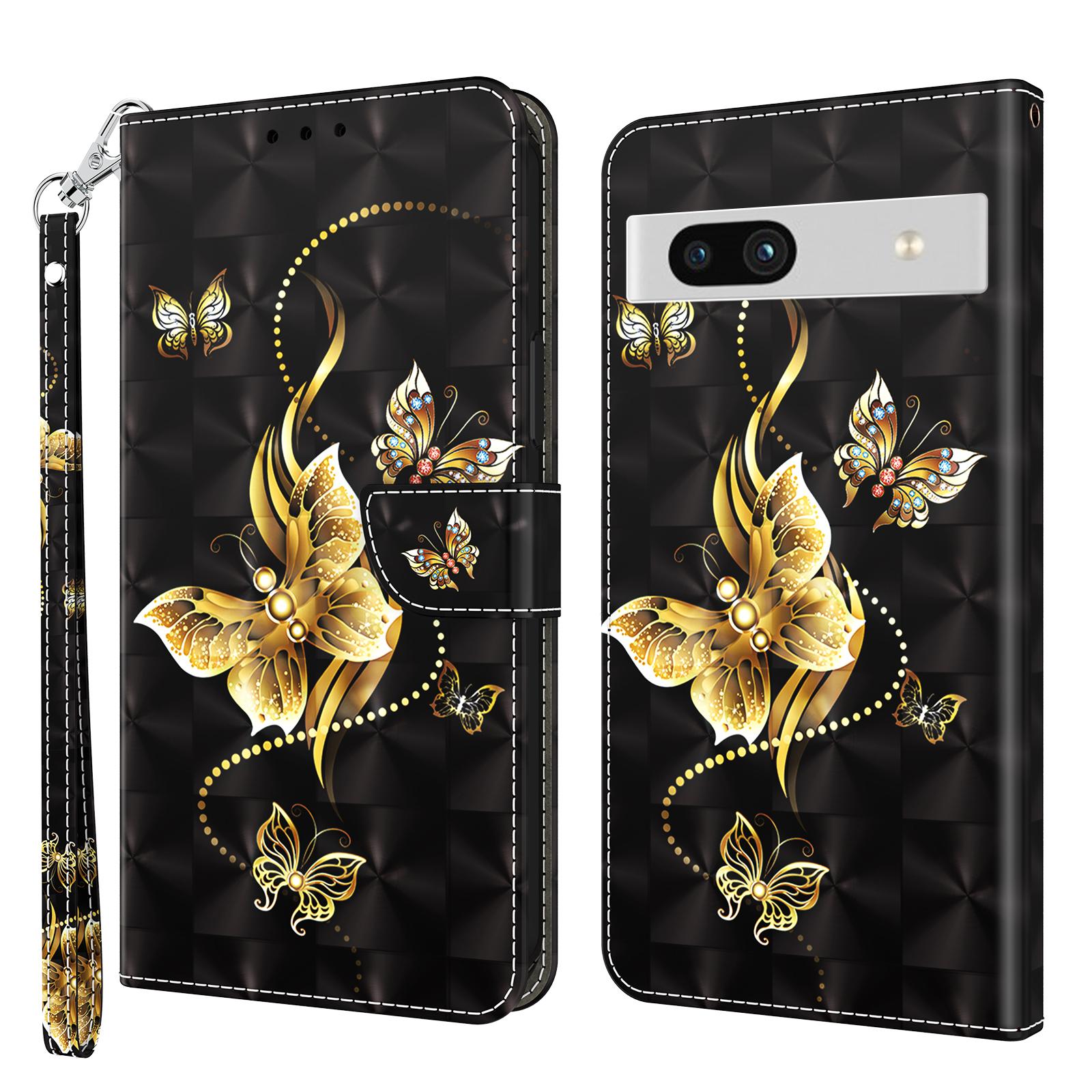 

Для Google Pixel 7a Чехол-кошелек из ПУ кожи с подставкой Противоударный чехол с 3D печатью Golden Butterfly