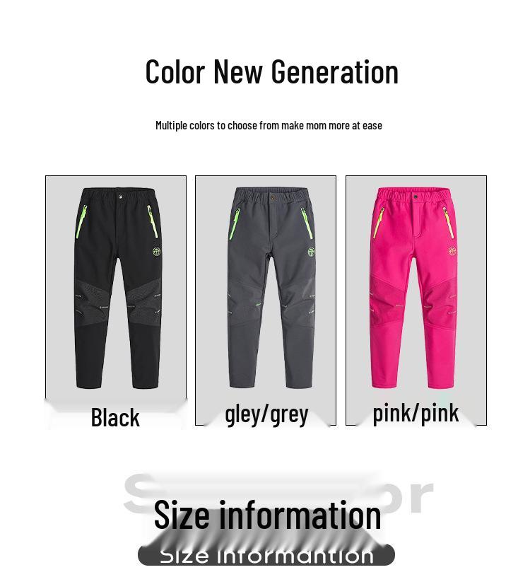 Children's Autumn/Winter Windproof Softshell Pants - Fleece-Lined, Warm, for Boys & Girls, Ideal for Outdoors, Hiking, and Jogging.