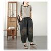 DIMANAF 2026 Summer New Plus Size Women Jeans Elastic Waist Vintage Print Long Pants Loose Casual Denim Cotton Trousers Pants