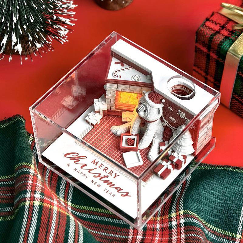 Time Piece Kalender 2026 Skrivebordskalender Med LED-lys 3D Avrivningskalender Papirskjæringskunst Notatblokk Julegave