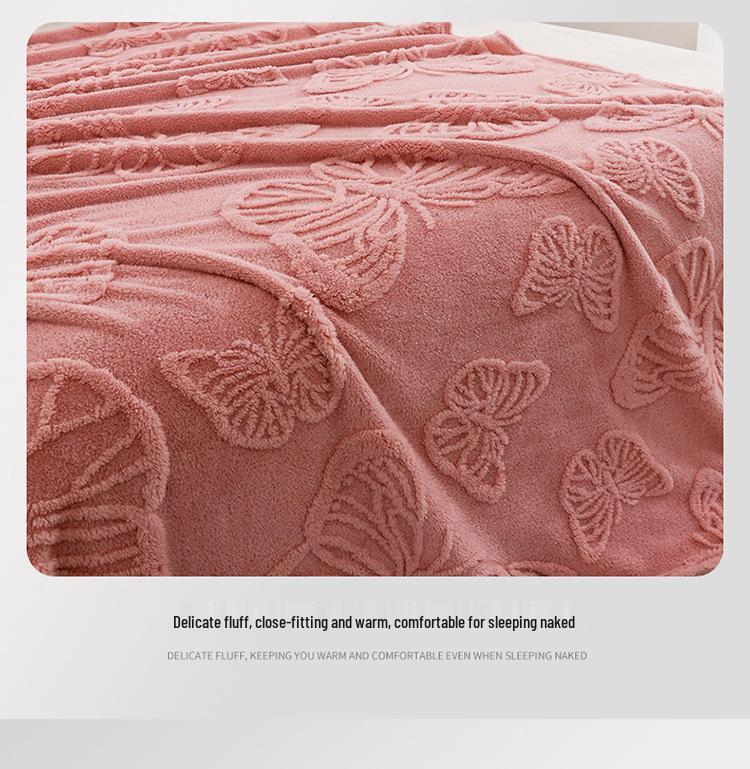 Zimowy aksamitny taftowy koc z motywem motyla i kwiatów: Dwustronny, pogrubiony żakard 3D, wielofunkcyjny na drzemki, do klimatyzacji i jako prześcieradło.