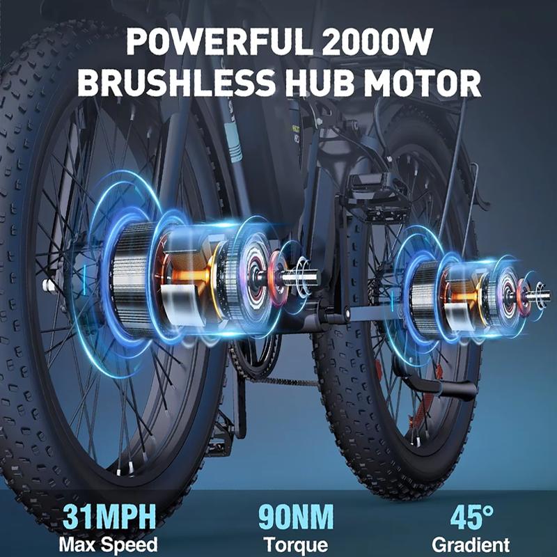 E-Bicycle  C26MAX 2000W Dual Motor 48V23AH All-terrain E-bike Hydraulic Brake Full Suspension 26*4.0 Inch Fat Tire Electric Bike