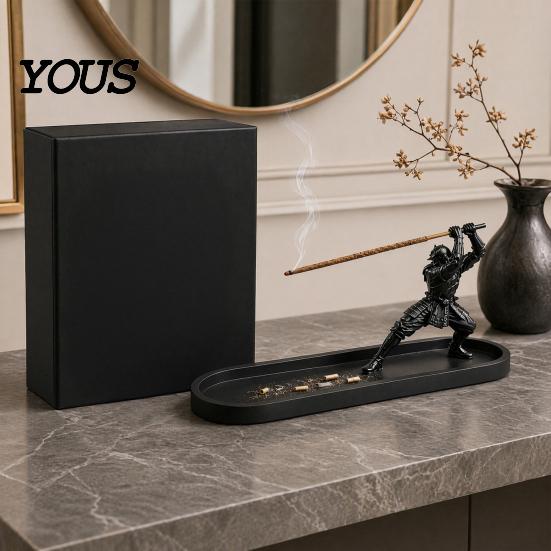 Artistic Incense Tray for Home Samurai Swords Burner Ornament with Ash Tray, Zen Style Holder Cool Desk Ornaments Men Office Decor, Meditation