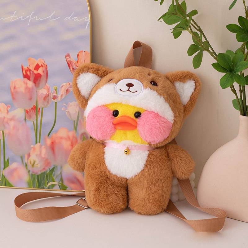

Plush Backpack Dududuck Bag Fashion Cute Cartoon Girl Birthday Holiday Gifts коричневый