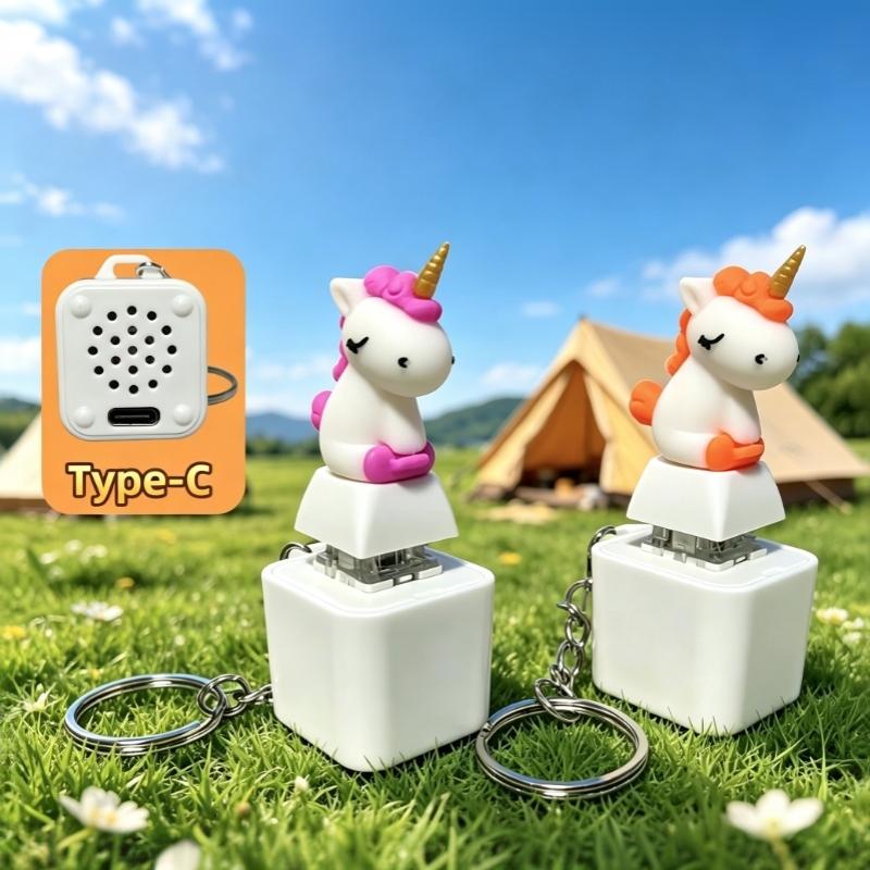 Rechargeable Horned Horse Shape Keychain With Sound Light Effects Type C Charging Fidget Toy