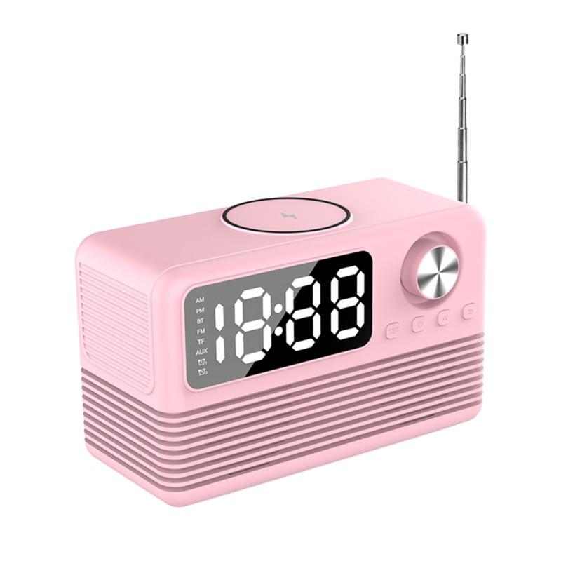 15W Wireless Charging Bluetooth-compatible Speaker with LED Mirror Clock Double Alarms Not Theft Designs Suitable for Home Office