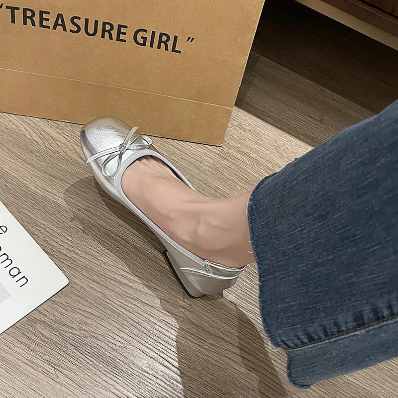 Glitter Silver Bowtie Flats mary jane Shoes Women Round Toe Patchwork Plaid Leather Loafers Flat Shoes Women zapatos de mujer