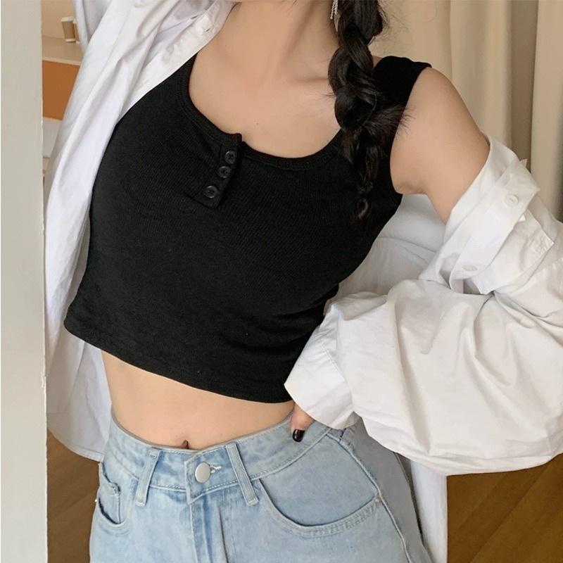 Sexy pure desire button design slim and thin sling vest basic fashion versatile niche ins top women