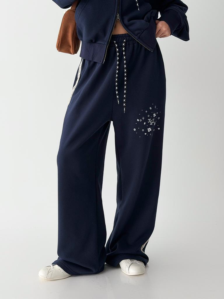 THE GREEN LAB Lace Side Line Track Pants [Navy]
