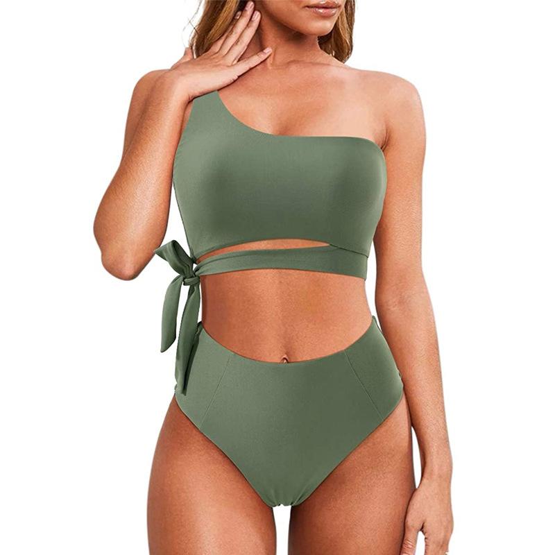 Bikini Set High Waist Leopard Swimwear Women Swimsuit Tube Top One Shoulder Bathing Suit Brazilian Beachwear