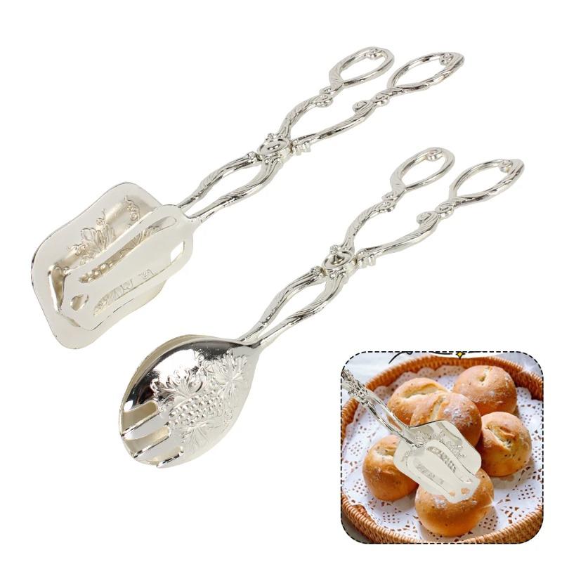 New Vintage Style Fruit Salad Cake Clip Buffet Food Tong Gold-plated Snack Cake Clip Salad Pastry Clamp Baking Barbecue Tool