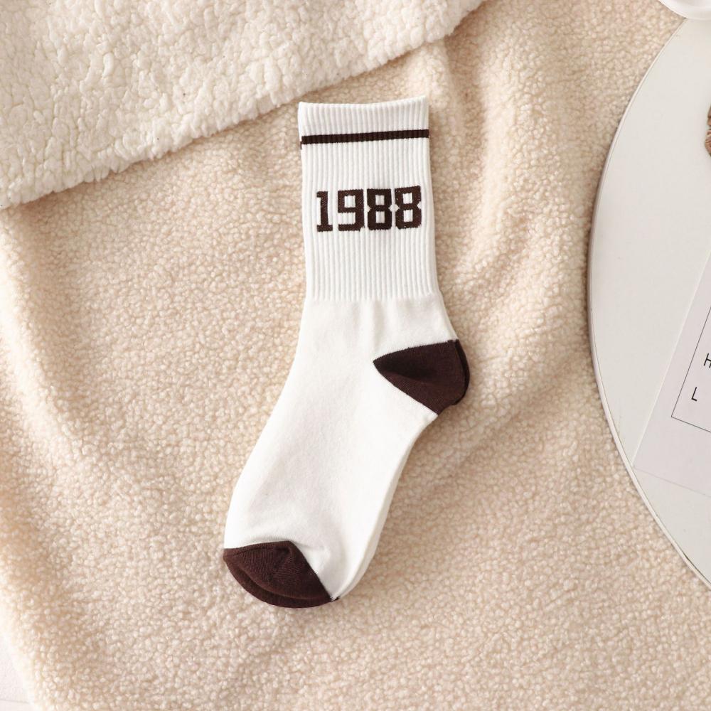 Japan Harajuku Style Cartoon Creative Brown Striped Kawaii Socks Winter Fashion Line Skateboard Woman Medium Stockings