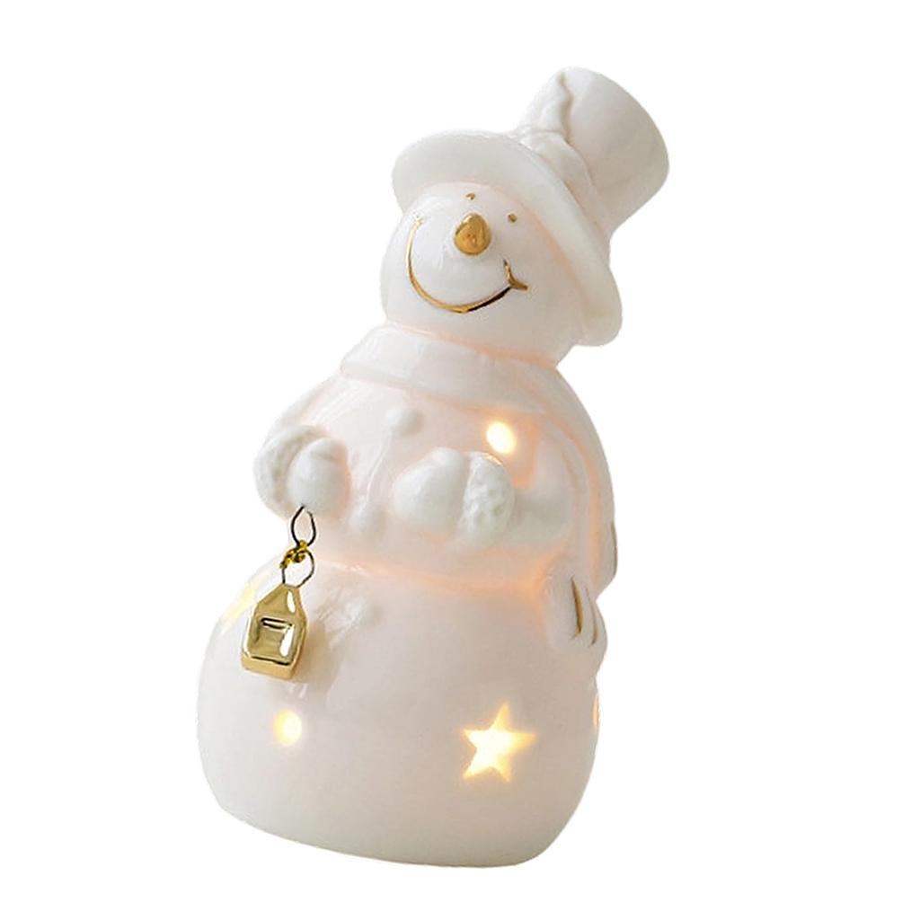 Ceramic Snowman Car Christmas Tree Figurine LED Lighted Cutout Ornament for Table Shelf Decors Compacts Holiday Gift