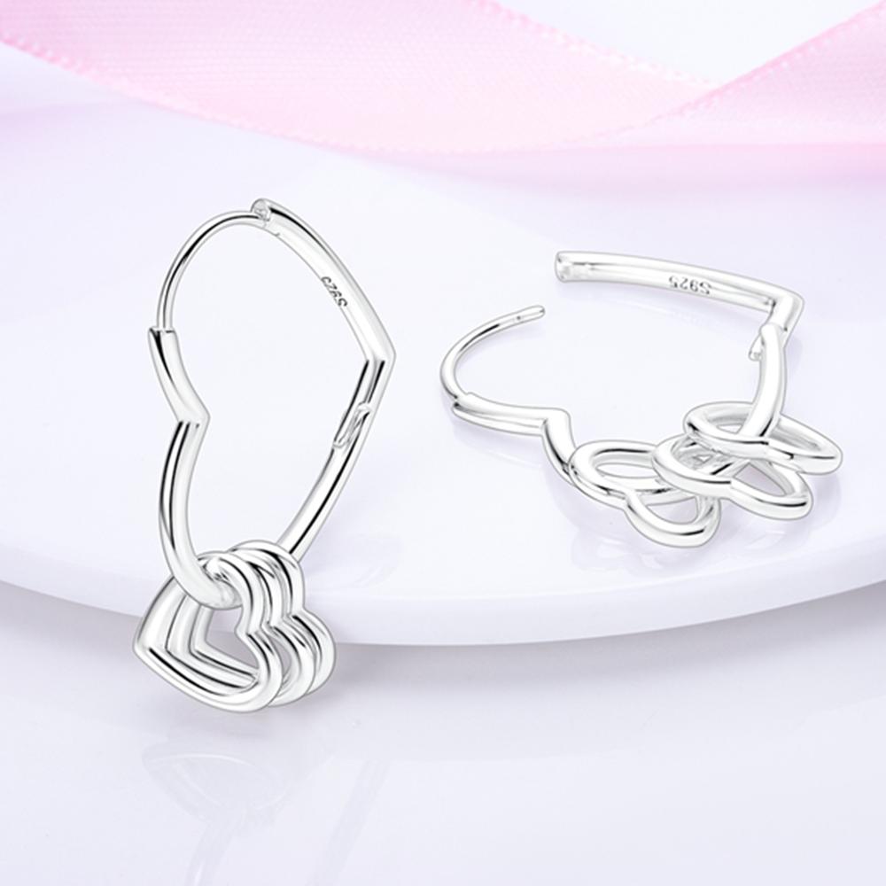 

925 Silver Multi-Ring Heart Earrings For Women Wedding Engagement Charm Earrings Jewelry Gift