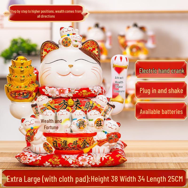 Large Waving Hand Lucky Cat Ornament - Cashier Desk Home Decor Gift