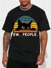 Herren Sommer 100% Reine Baumwolle Modisches Lässiges Lockeres Schwarzes Katze Muster Aufgedrucktes Rundhals Kurzarm T-Shirt Oberteil