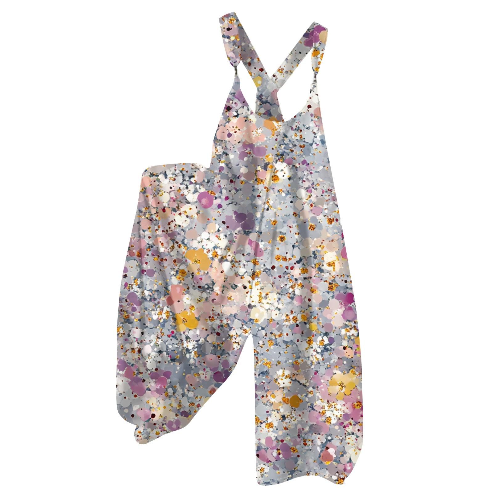 

Женский летний комбинезон с цветочным принтом в винтажном стиле (Нерегулируемые ремни) L