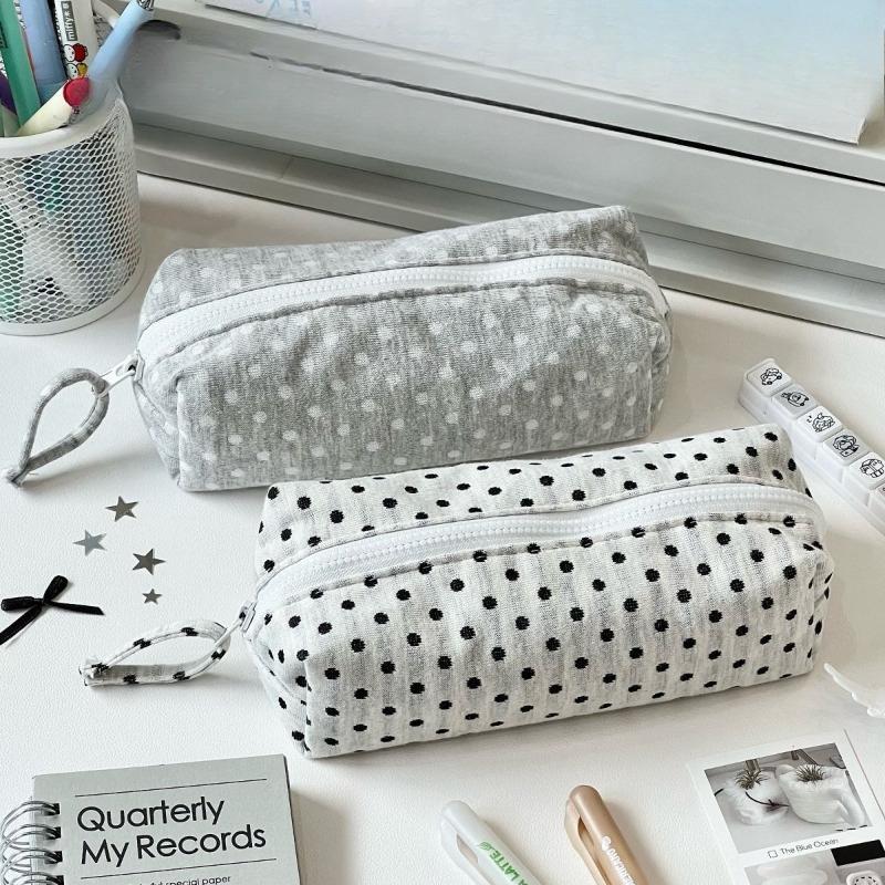 Ins Casual Style Polka Dot Pencil Case Large Capacity Korean Fashion Makeup Bag Portable Stationery Organizer for Students