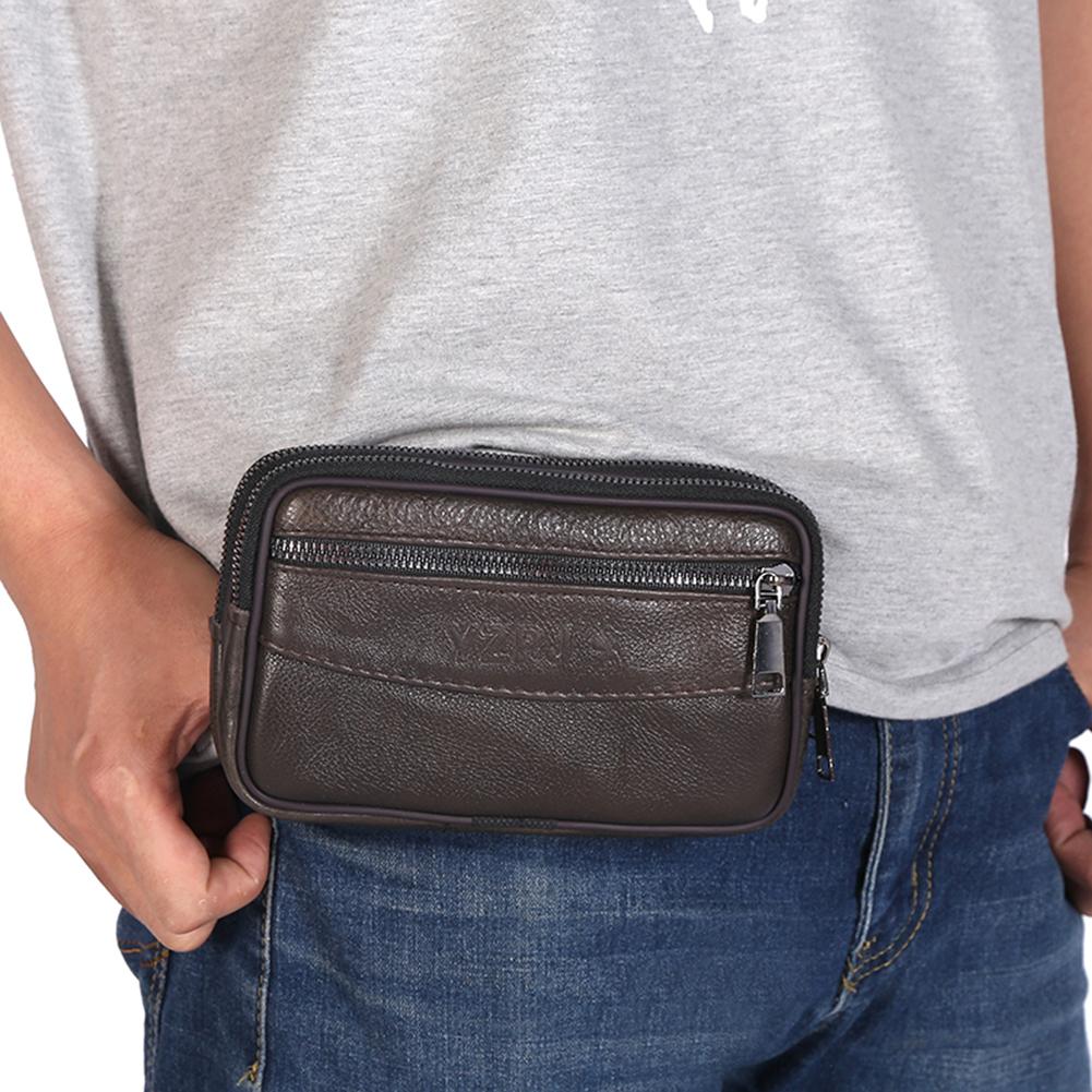 Fashion Men Cowhide Leather Solid Color Mini Belt Coin Purse Fanny Pack KTY