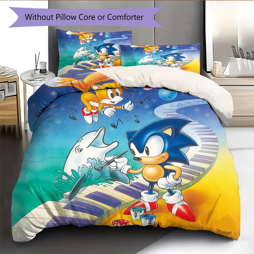 Sonic the Hedgehog3 Pattern Bedding Quilt Set Home Decoration Gift (1 * Duvet Cover + 2 * Pillowcase Without Core)