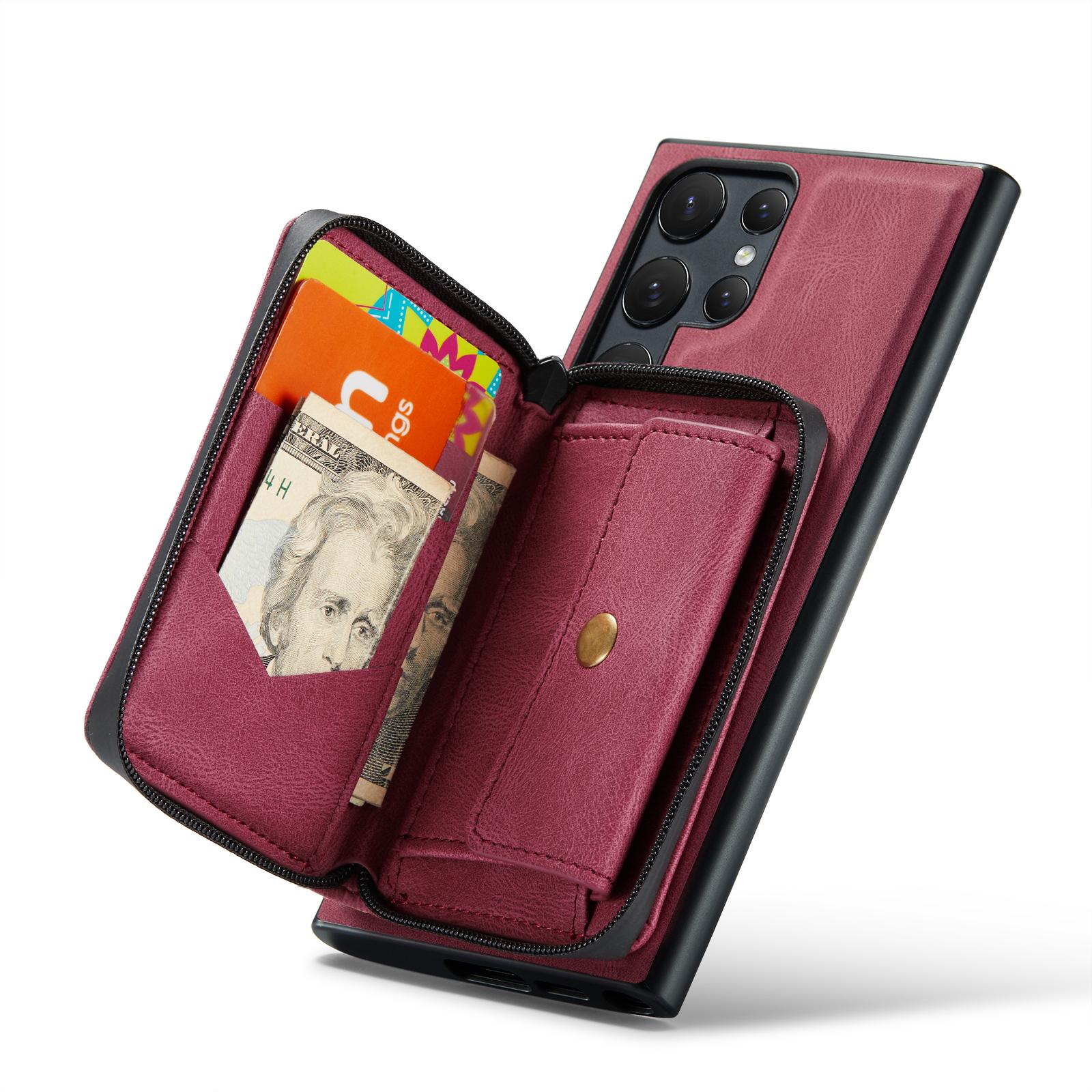 

Detachable Magnetic Wallet Leather Zipper Card Solt Case For Samsung Galaxy A54 A14 A14 a53 A52 S23Ultra S22 S21 Purse Bag Cover For Note20Ultra червоний