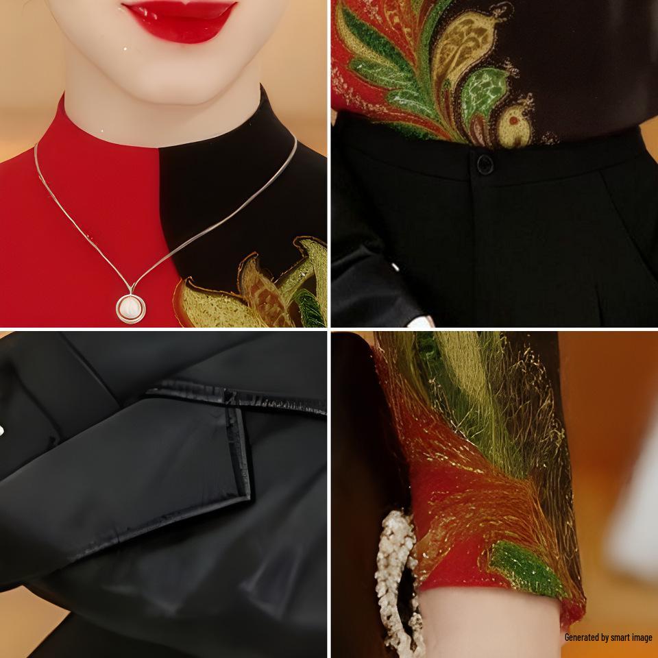 Velvet-Enhanced Fashionable Women's Half-High Collar Long-Sleeve Shirt for Middle-Aged & Elderly - Elegant Printed Top for Outerwear