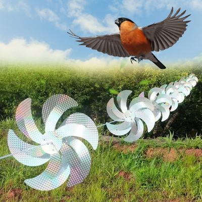 1 Set Reflective Pinwheels with 10m String Outdoor Bird Deterrent Wind Spinner 8 Pinwheels Sparkly Garden Bird Scare Device for Yard Orchard
