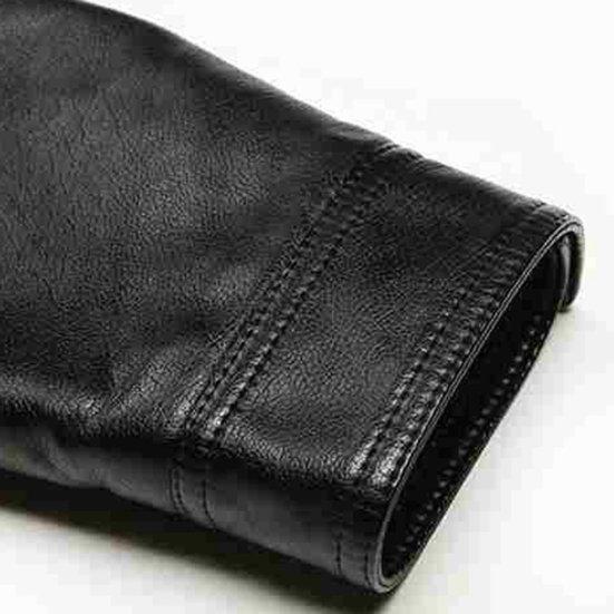 Men Jacket Faux Leather Solid Color Stand Collar Smooth Thick Warm Long Sleeve Zipper Neck Protection Motorcycle Windproof Cool Autumn Winter Jacket