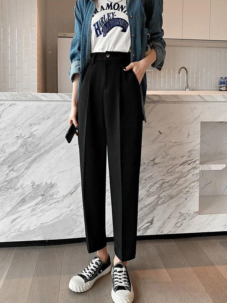 Dame Mote Rette Dressbukser Høy midje Kontorklær Elegant Formell Blyantbukse Damer Koreansk Allsidig Baggy Bukse