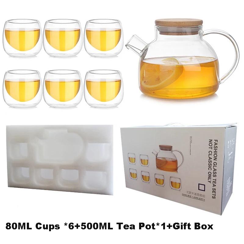 High Quality Heat Resistant Glass Teapot Chinese Kung Fu Tea Set Puer Tea Kettle Coffee Pot Tea Cup Healthy Tea Set Hand Gifts