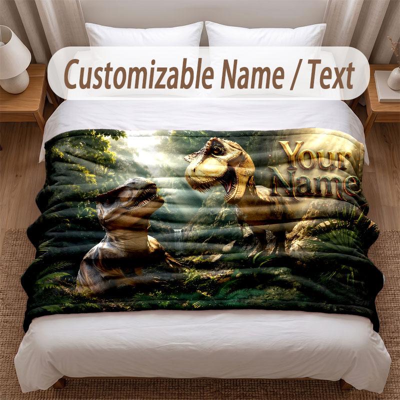 Coperta Morbida a Tema Dinosauri Personalizzata con Stampa Nome Testo Coperta Calda Decorazione Divano Casa Camera da Letto
