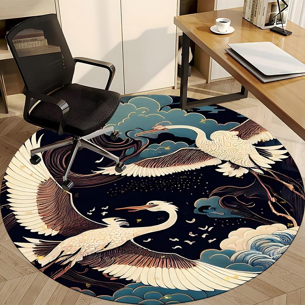 1pc Cranes Night Sky Office Round Area Rug, Under Office Chairs Bedroom Living Room Home Decor, Room Deco