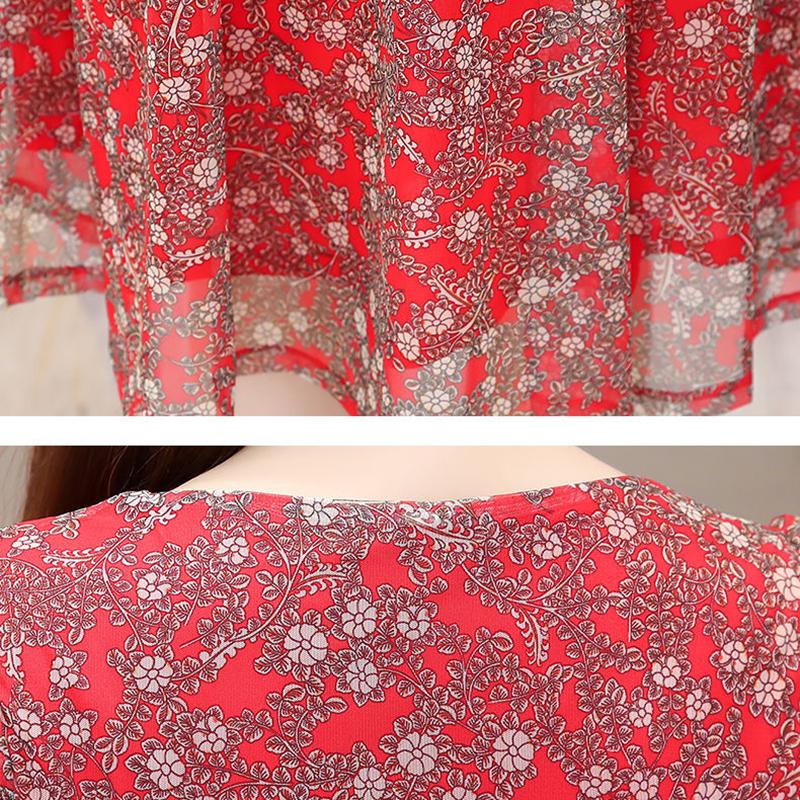 Blomsterkjole Dame Sommer A-linje Kjoler Lang V-hals Veil