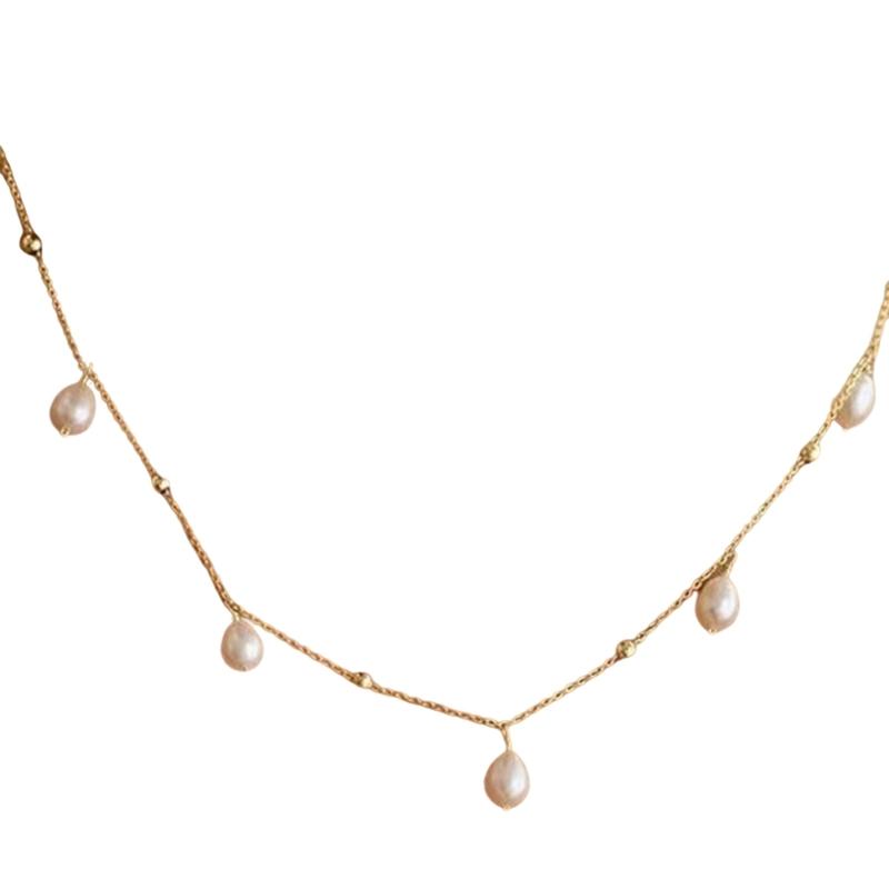 Chic Double Strand Choker Set Imitation Pearls Accents Alloy Clavicle Chain Jewelry For Daily Use