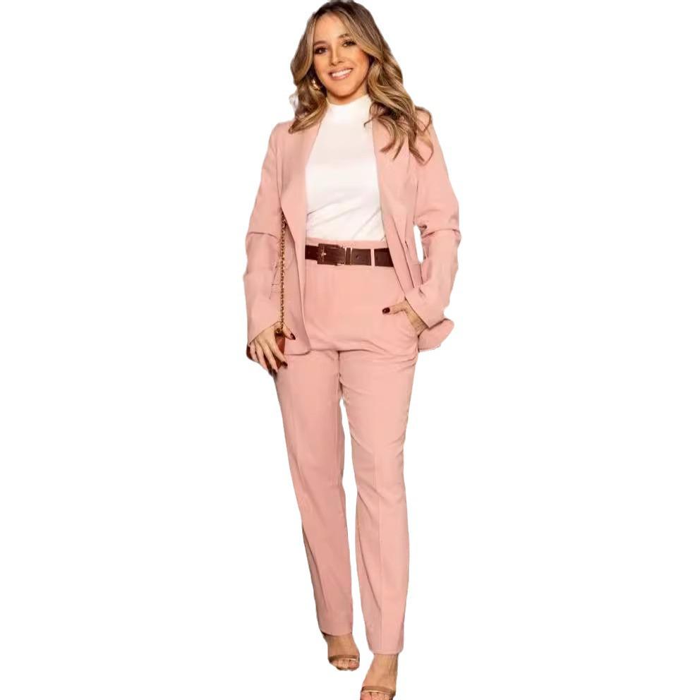 2024 Autumn Women's Solid Color Lapel Suit & Long Pants Two-Piece Set