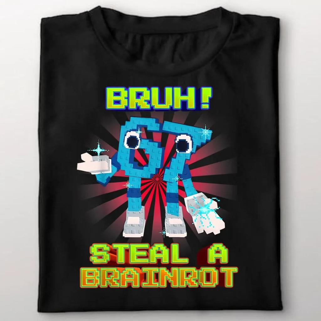 FrühlingSommer Neu Herren und Damen Bruh 67 Meme Steal A Brainrot Pixelmuster Bedrucktes Baumwoll Freizeit Kurzarm T-Shirt
