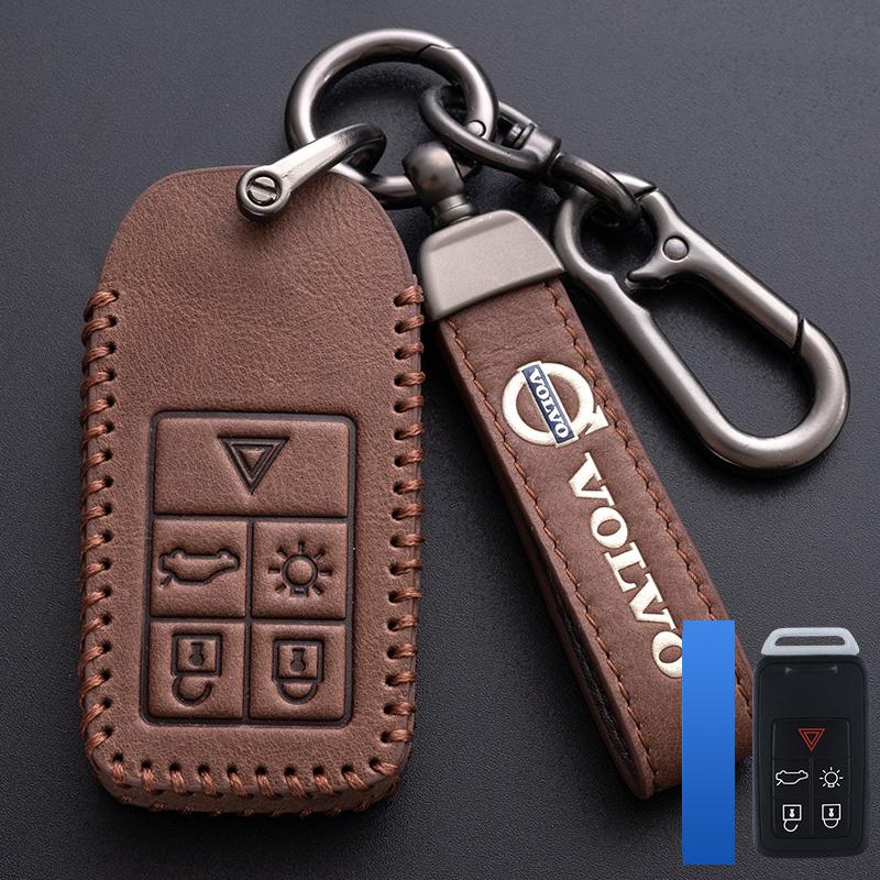 Leather Car Key Remote Cover Full Case For Volvo S60 S80 V60 XC60 XC70 S60L V40 XC90 Auto Keychain Protection Accessories Ring